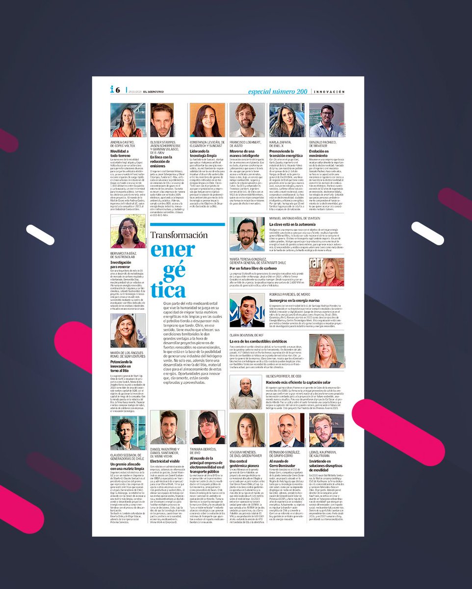 redmad_chile's tweet image. Las socias #REDMAD, Viviana Meneses y Gloria Maldonado @glo_maldonado_f , fueron destacadas en el especial por las 200 ediciones del cuerpo de Innovación de @elmercurio_cl titulado “Energía innovadora: 200 rostros con que Chile enfrenta las grandes transiciones globales”.