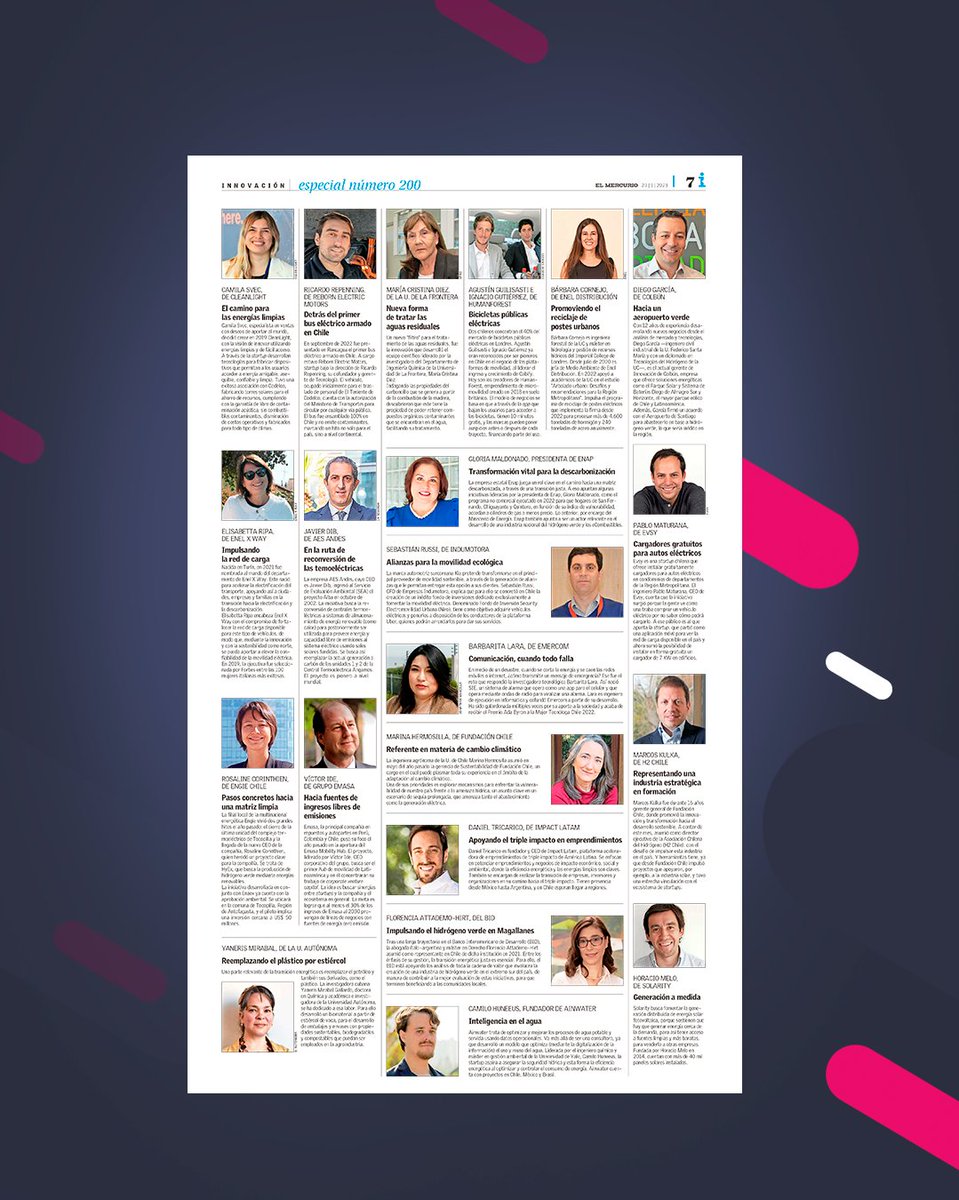 redmad_chile's tweet image. Las socias #REDMAD, Viviana Meneses y Gloria Maldonado @glo_maldonado_f , fueron destacadas en el especial por las 200 ediciones del cuerpo de Innovación de @elmercurio_cl titulado “Energía innovadora: 200 rostros con que Chile enfrenta las grandes transiciones globales”.