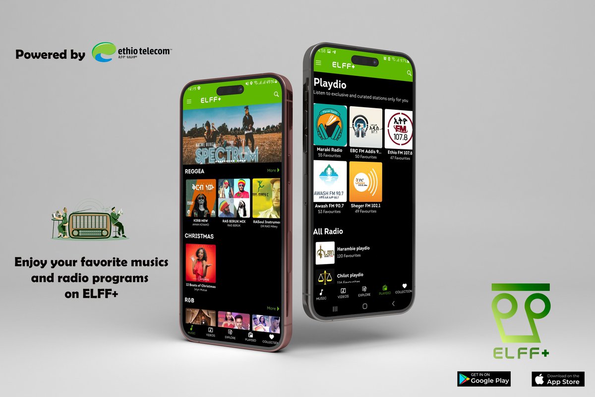 elffplus's tweet photo. Elff Plus streaming application is launched today in collaboration with @ethiotelecom &amp; Kulu Network. 2 Birr per day for thousands of local &amp; international musics &amp; more than 20 online radio channels. #UnlimitedEntertainment delivered on #ElffPlus #Playdio #Made4Entertainment https://t.co/dVLfMWPOhL