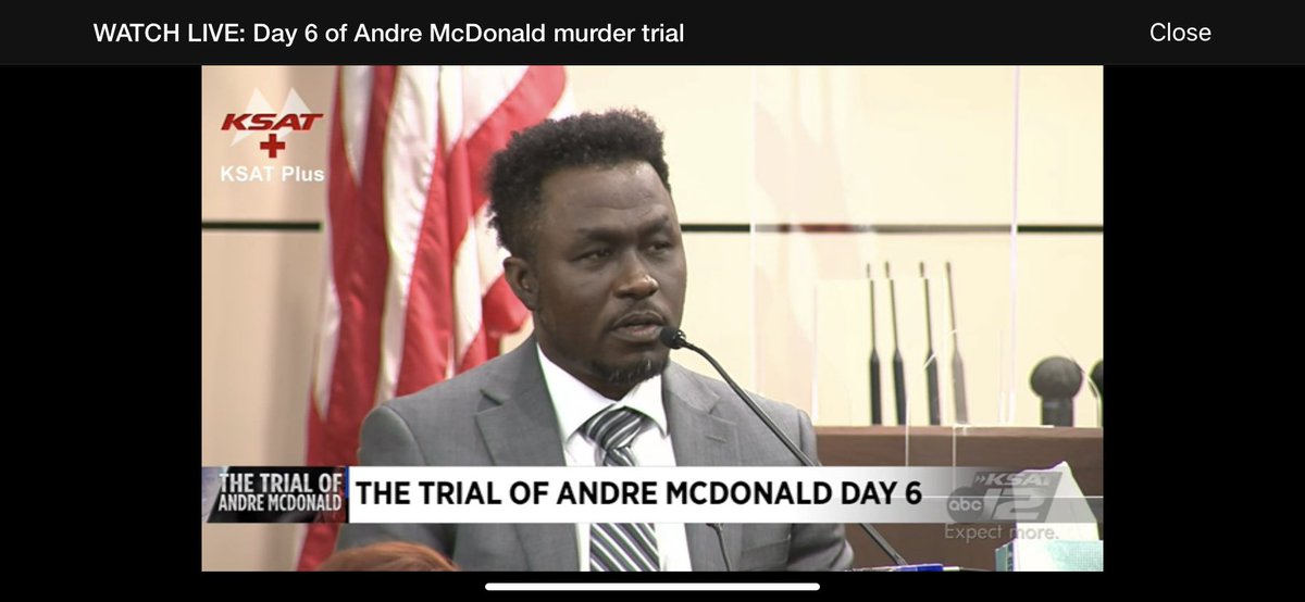 #AndreenMcDonald Murder Trial: RIGHT NOW! #AndreMcDonald is about to be cross-examined by the state. His defense so far: accidental death. Says he returned to the dump site to further destroy the body AFTER being released by the police. Sure he did. #HerNameIsAndreen #SATX #KSAT