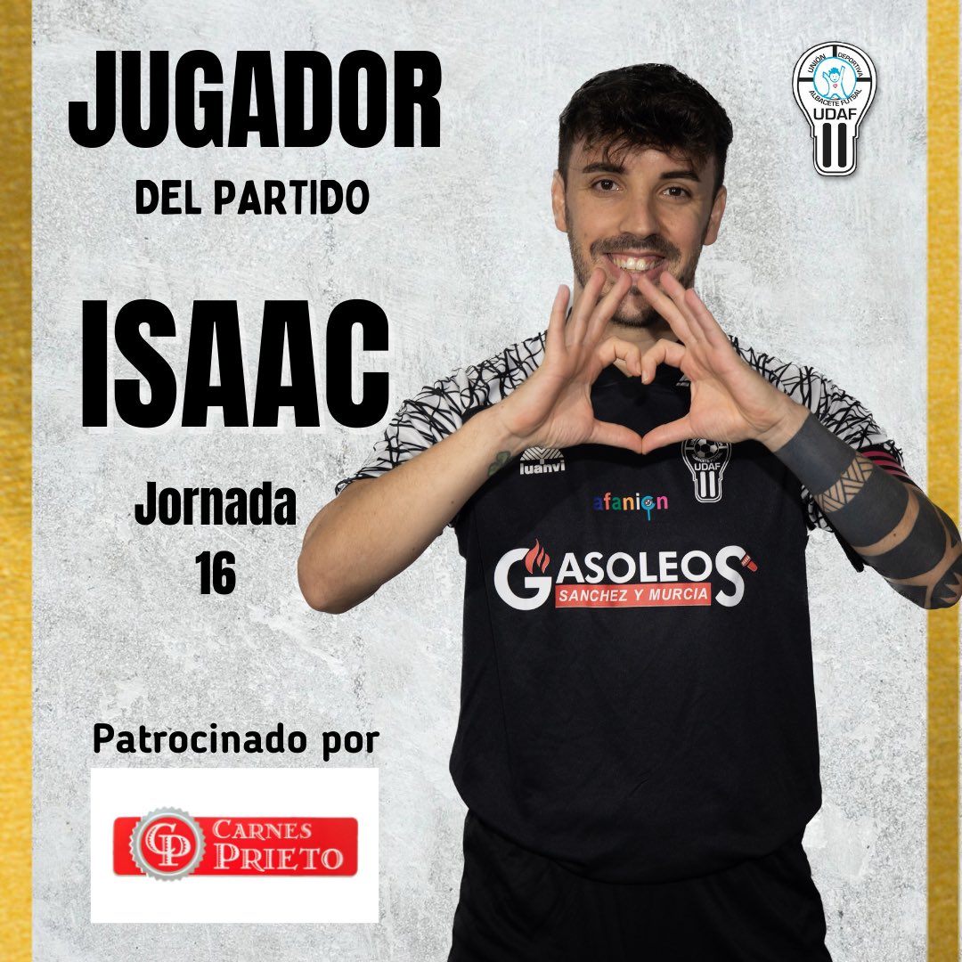 UDAFalbafutsal's tweet photo. ⭐️ @IsaacabfsLpez es el jugador del partido de la jornada 16.

50% de los votos han sido para él. ¡ENHORABUENA!

@carnesprieto1 ha patrocinado  al jugador del partido de esta jornada.

#sientelaunión #futsal https://t.co/AB456Fn35C