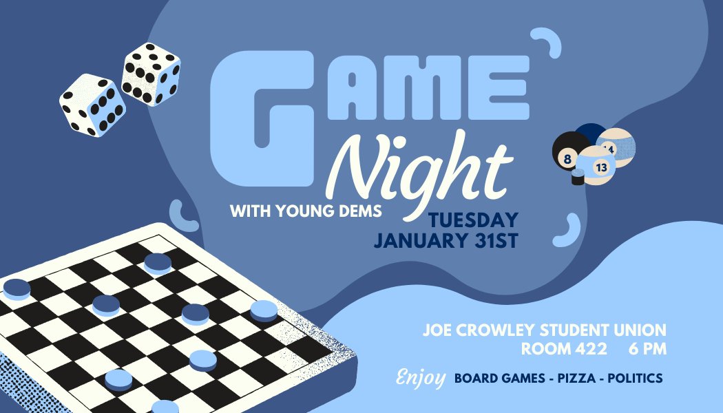 ydunr's tweet photo. Game Night is THIS TUESDAY at 6 pm in Room 422 of the Joe. Play games, eat pizza, and learn more about our plans for the semester!

RSVP: https://t.co/hqrJCkDsoF https://t.co/hfmVJ8EsXG