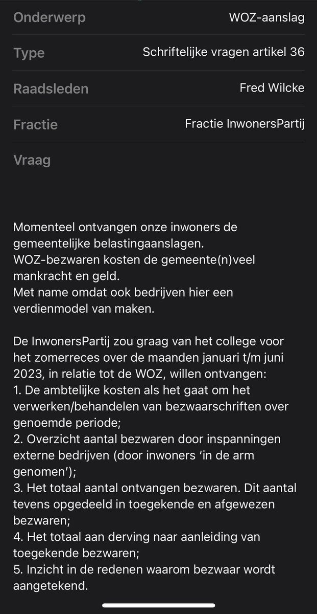 Inwoners_Partij's tweet photo. Veel inwoners hebben de WOZ-aanslag ontvangen en hebben verontwaardigd gereageerd over de gestegen WOZ-waarde van hun huis. Er zullen weer vele bezwaarschriften volgen. De InwonersPartij heeft hierover (wederom) vragen gesteld aan het college. https://t.co/YOYuW7dXC7