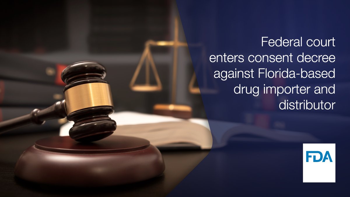FDA's tweet photo. Today, the U.S. District Court for the Southern District of Florida entered a consent decree of permanent injunction against Florida-based drug importer and distributor LGM Pharma LLC. https://t.co/7MTGR2w3om https://t.co/J6GDzFo9wY