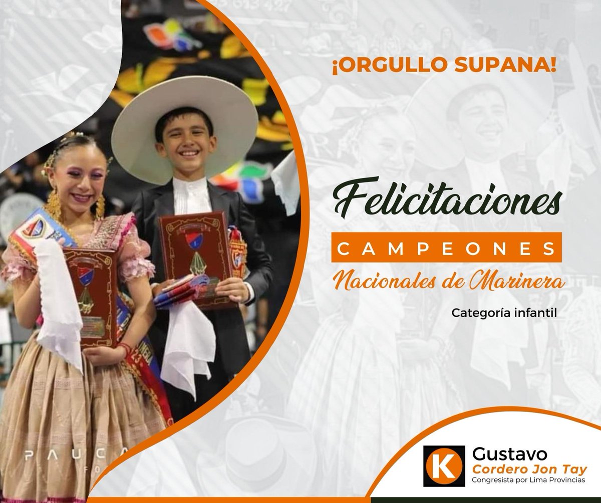 gcorderojontay's tweet photo. ¡Orgullo #Supena! 🎖
🎊 Felicito a Tomiko Tolentino por haber logrado alcanzar el primer lugar en el Campeonato Nacional de Marinera. Gracias por dejar en alto a muestra amada región de Lima Provincias.
¡Felicitaciones, campeones! 👏 https://t.co/f2rGPk5xjm
