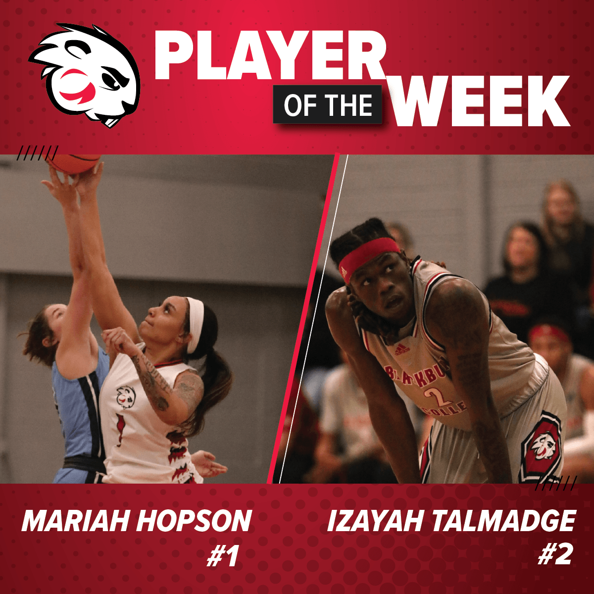 Congratulations to the BC Athletes of the Week - Mariah Hopson (Peoria, IL) and Izayah Talmadge (St. Louis, MO).

#blackburncollege #sliaction #d3hoops #believeinit #gobeavers