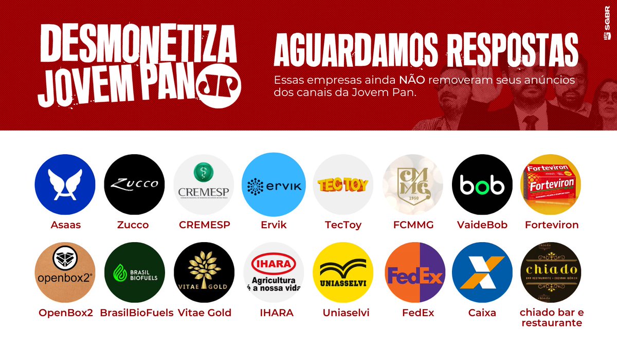 slpng_giants_pt's tweet photo. 📢 BORA AUMENTAR O ENGAJAMENTO DA CAMPANHA!!!

 Vamos começar a semana com 1000 comentários #DesmonetizaJovemPan para anunciar as empresas que ainda não responderam se vão retirar o anúncio do site, rádio e tv da Jovem Pan? 👇🏽

@FiatBR @itau @SamsungBrasil @ClaroBrasil @Lacta https://t.co/eE87S1Bv54