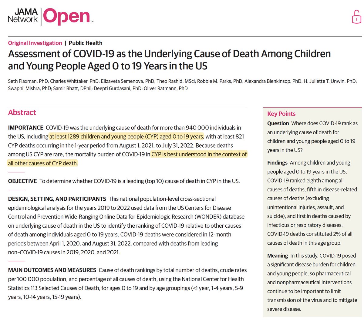 Céline Gounder, MD, ScM, FIDSA 🇺🇦 (@celinegounder) on Twitter photo 1/ Dear Parents,
Still not convinced that your infant or child should be vaccinated against COVID?
Here are the stats on deaths among children & young people ages 0-19 years over the last couple of years.
Sincerely,
Dr. <a href="/celinegounder/">Céline Gounder, MD, ScM, FIDSA 🇺🇦</a>
jamanetwork.com/journals/jaman… 1/ Dear Parents,
Still not convinced that your infant or child should be vaccinated against COVID?
Here are the stats on deaths among children & young people ages 0-19 years over the last couple of years.
Sincerely,
Dr. <a href="/celinegounder/">Céline Gounder, MD, ScM, FIDSA 🇺🇦</a>
jamanetwork.com/journals/jaman…