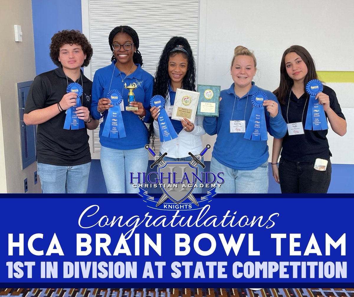 When we say "BRAINIACS"...we mean it!🏅🙌

Congrats to the Highlands “A” Brain Bowl Team for placing FIRST IN THE STATE in their division! 🎉🎉🎉 We applaud their lifelong love for learning, faithful studying, diligent practicing, and success last week! 

Congrats to Josh Davi...