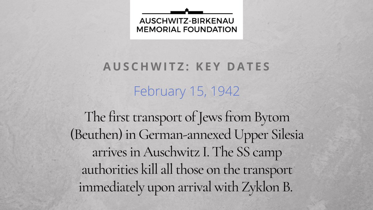 #otd February 15, 1942: first transport of Jews from Bytom arrives in the German Nazi concentration and extermination camp #Auschwitz 

#holocausthistory #wwii
