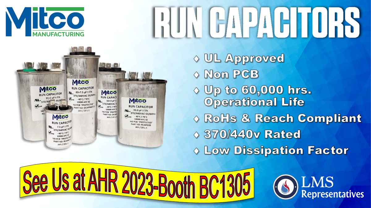 Don't miss Mitco Mfg. at @ahrexpo . Stop by booth BC1305 to find out why so many HVAC/r techs love Mitco's products, including their extensive line of UL-approved capacitors! #HVAC #Capacitor #MitcoMfg #lmsreps #ASHRAE #AirConditioning #Heating #Cooling #WholesaleMarket