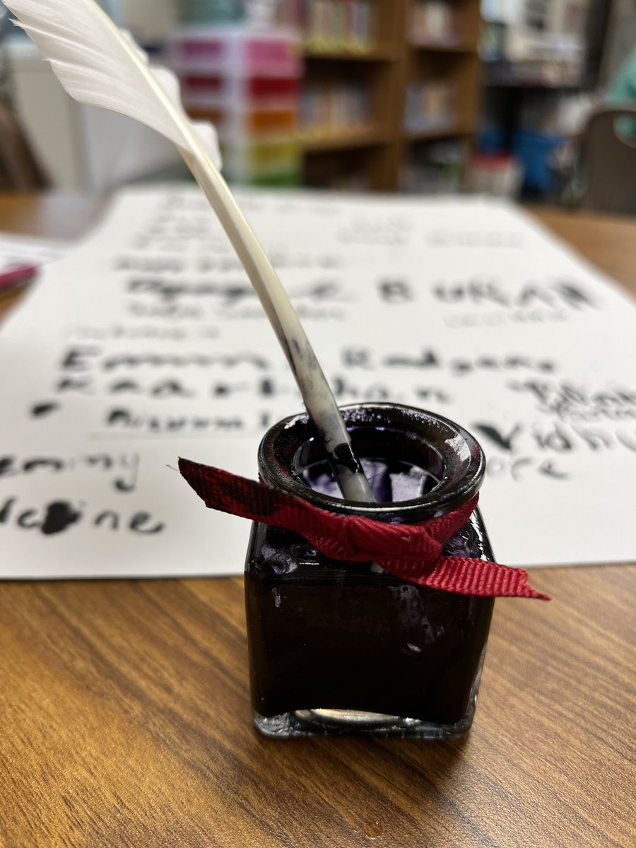 In Texas History, we learned about the letters William B. Travis wrote during the Siege of the Alamo asking for reinforcements. Today the students got to see what it was like to write with a quill pen, which Travis used to write the letters. #ACECubs