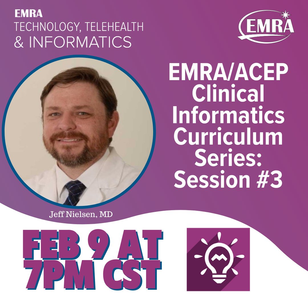emresidents's tweet photo. Join the TTI Committee on Thursday, Feb. 9, at 7 pm Central, for the third session in the EMRA/ACEP Clinical Informatics Series! 

If you missed our most recent session on Nov. 3, 2022, you can find the recording here - https://t.co/3g9WheekyP https://t.co/S4V6xtHLmC