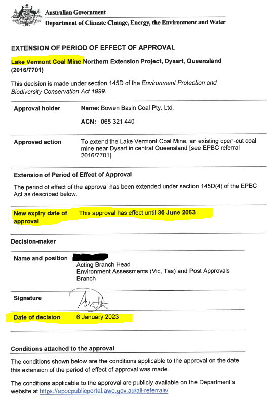 Wow. <a href="/tanya_plibersek/">Tanya Plibersek</a>'s department just extended a coal mine approval to 2063.

2063!!!
