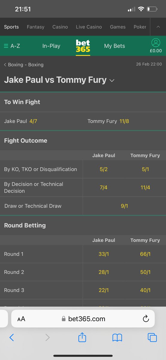 Not being funny but do the bookies know something we don’t? Is it fixed surely @jakepaul can’t be favourite against a pro in @tommytntfury what’s that all about? If it’s not fixed then 11-8 is tasty for a big bunce bet