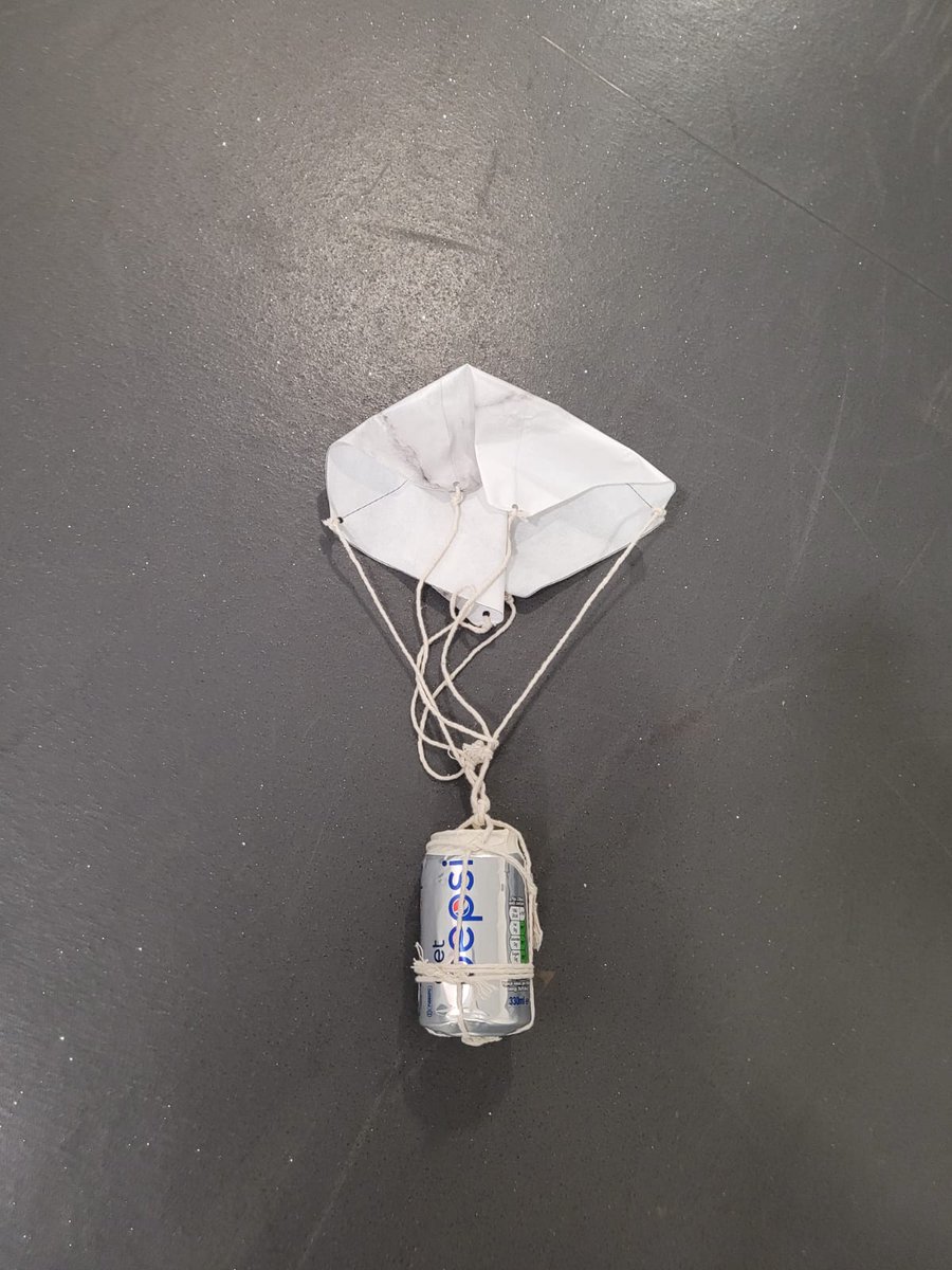 TeamRed_CanSat's tweet photo. November 2022

Completed prototype CanSat design for testing parachute calculations and design in drop tests:

Using a:

 - Hexagonal parachute design
 - Soda can filled with sand to simulate mass and correct body dimensions

Planning drop tests very soon... https://t.co/E5UXpoROjV