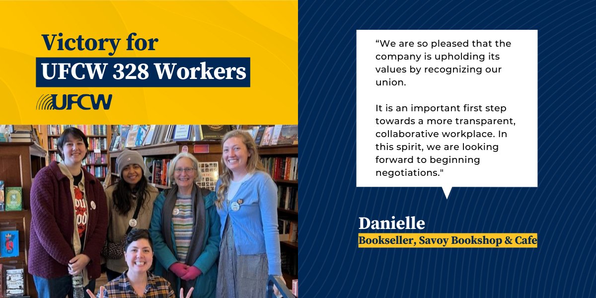 UFCW's tweet photo. #UFCWVictory βπΏβπ»βπ½βπΎ
Workers at Savoy Bookshop & CafΓ© in Westerly, RI, recently joined @UFCWLocal328. The booksellers and baristas were quickly recognized by the company and are looking forward to having a stronger voice at their workplace.
Read more: https://t.co/1OD5EGSw6J https://t.co/GwVHSvWY53