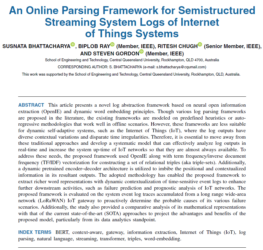 chugh_ritesh's tweet photo. This one's a special publication as it’s the first pub of our PhD candidate, Susnata Bhattacharya. 
Congratulations, Susnata!
https://t.co/ChjbvpfJ5U
#IoT #OpenIE #Researchpaper @PhDVoice https://t.co/ofYlQ2iC2i