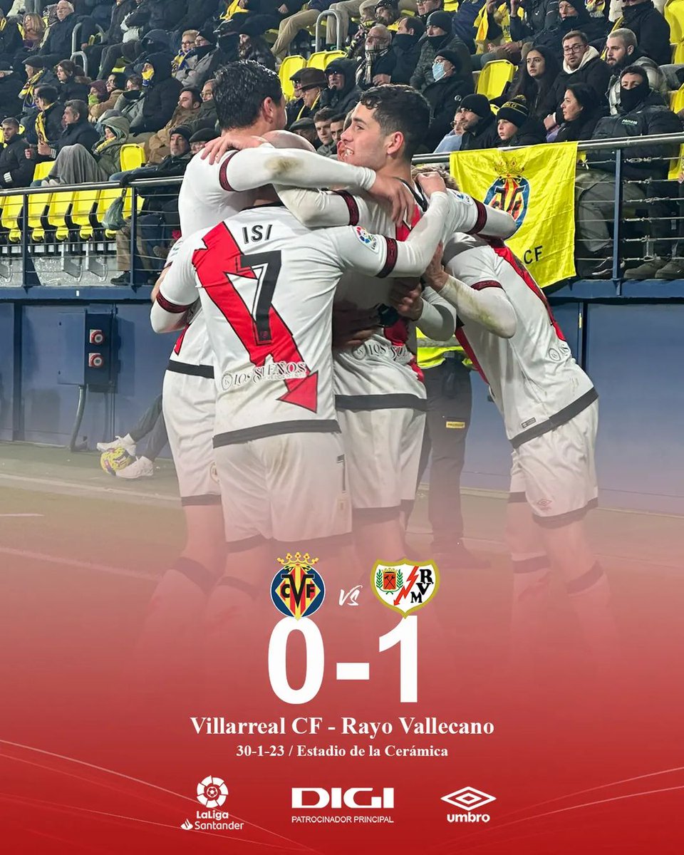 📍 Fim de jogo no Estadio de la Ceramica! 0-1.

O Villarreal é DERROTADO pelo Rayo Vallecano e fica 3 pontos atrás da zona de classificação para a UCL!!! 🦓🏆

#VillarrealRayo