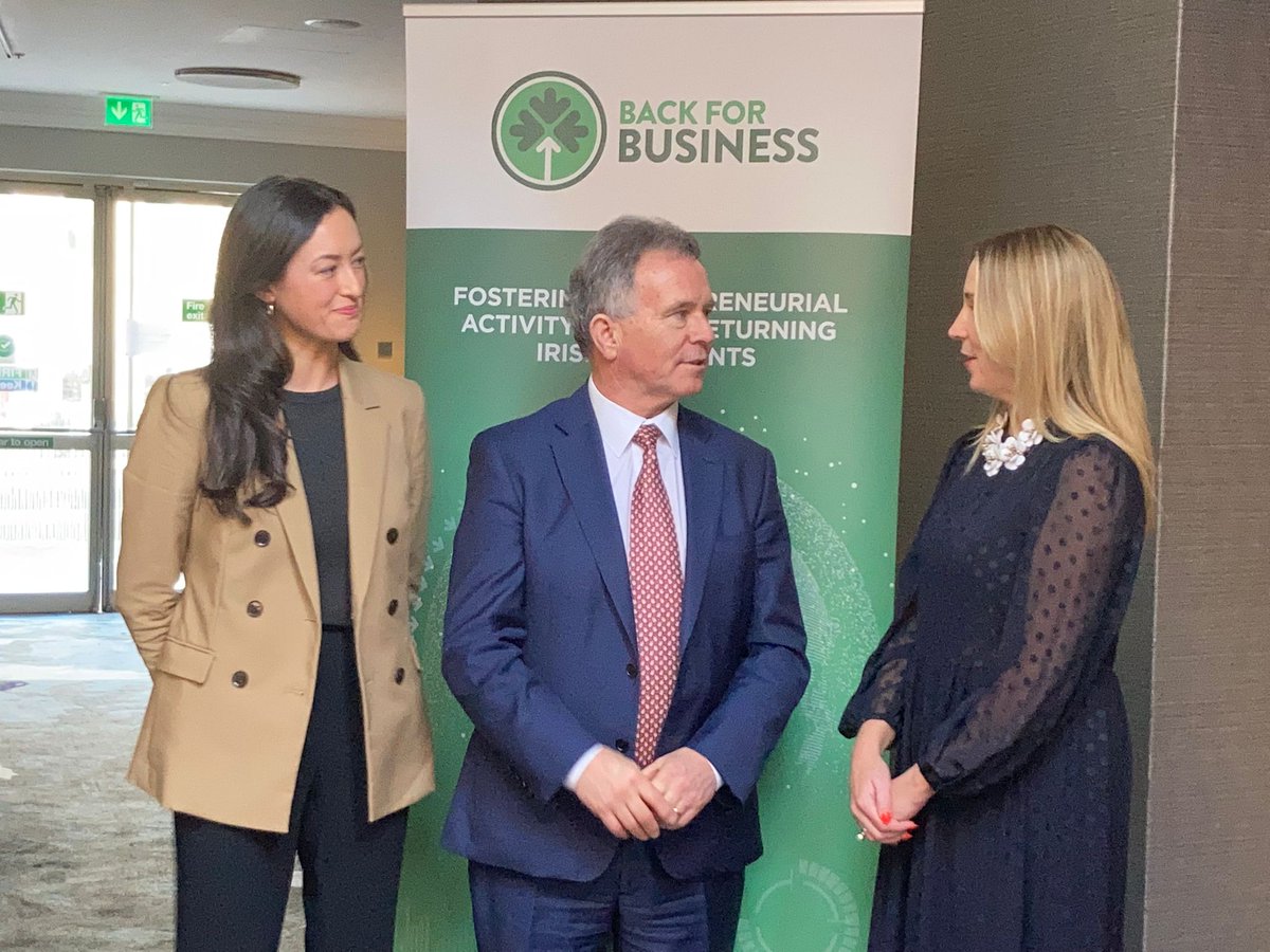 GlobalIrish's tweet photo. Minister Fleming with #backforbusiness participants Aoife Finnegan and Laura McDermott https://t.co/jrpAT0tuHs