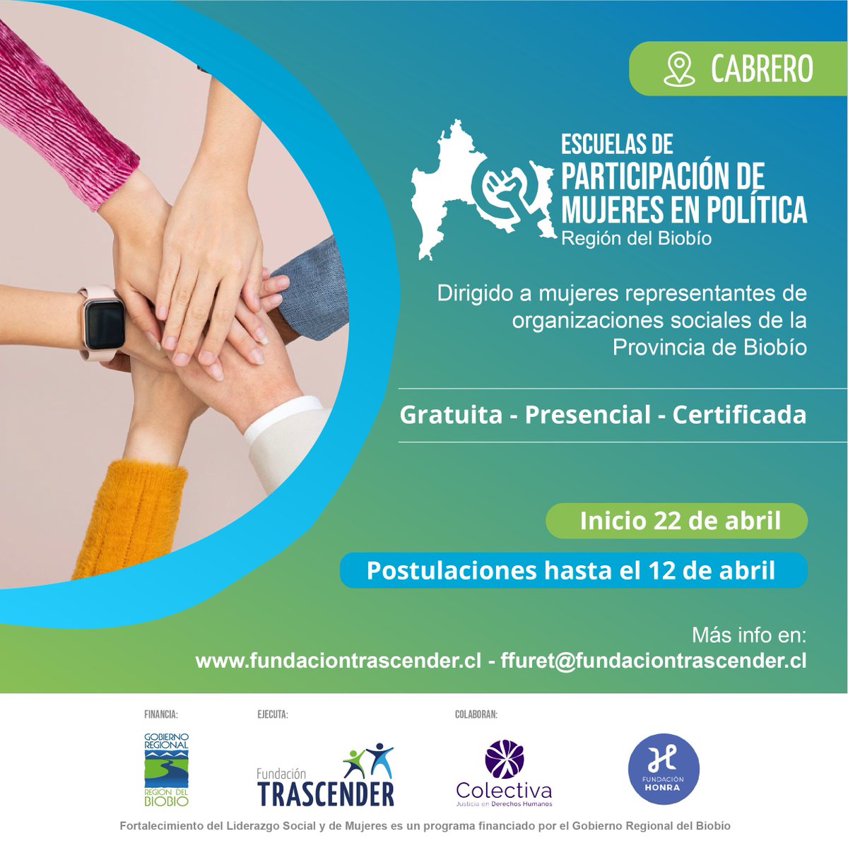 Colectiva_ddhh's tweet image. 🔉Están abiertas las postulaciones para el segundo ciclo de escuelas de liderazgo social y participación de mujeres en política, que se desarrollarán en #Cañete, #Cabrero, #Coronel y #Mulchén. Más información aquí 👉instagram.com/p/CoDkbgnP5x2/…