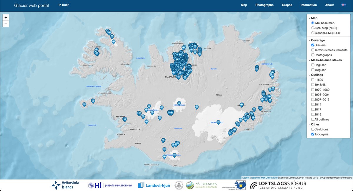 We just launched an English version of our glacier map site  icelandicglaciers.is 

For all you #gischat and #glacier people, let’s run through the main features and my favorites 

🧵 1/8