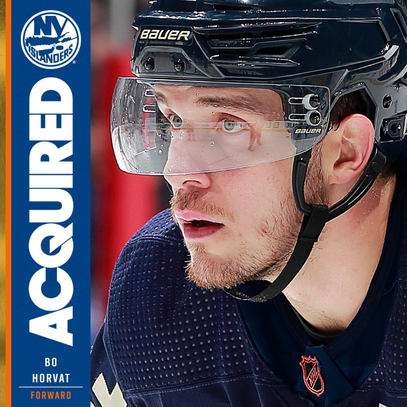 NYIslanders's tweet photo. #Isles News: The New York Islanders have acquired Bo Horvat from the Vancouver Canucks, in exchange for Anthony Beauvillier, Aatu Raty and a conditional first round selection in the 2023 NHL Draft.