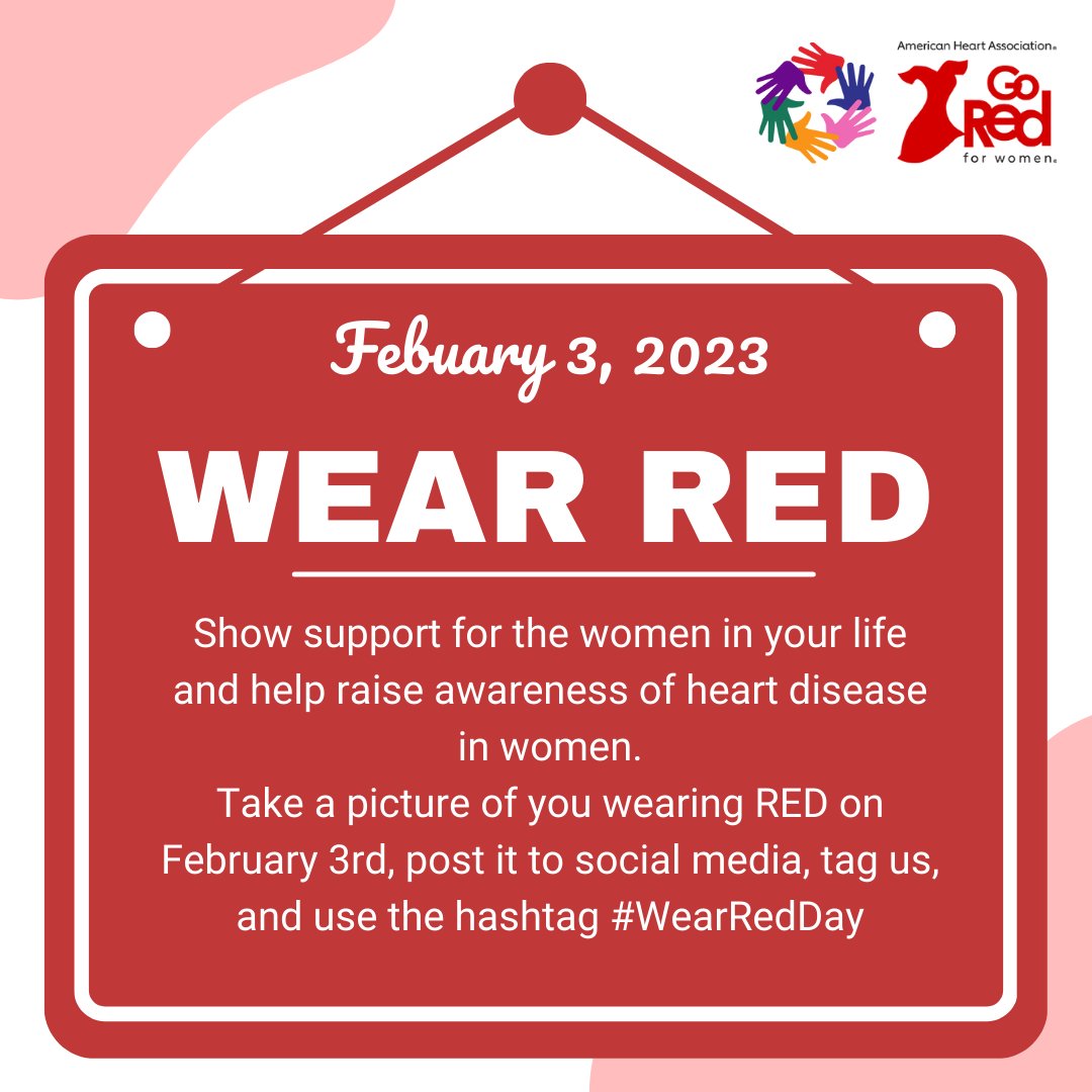 THIS FRIDAY, February 3rd, is WEAR RED DAY❗ Help raise awareness by wearing red, posting to social media, and using . ❤️ Don't forget to tag us so we can also recognize your work! WearRed ccsdtn tdmhsas cheathamcountytn februaryheartmonth❤️