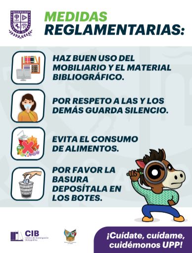 CIB_UPPachuca's tweet photo. El #CIB de la @UPPachuca  te comparte las medidas reglamentarias que debes seguir al ingresar a la Biblioteca, tu ayuda es importante. Gracias

#InvestigaReflexionaTrasciende

@natycastrejonv
@DanielFragosoT 
@SEPHidalgo 
@SriaAcademica https://t.co/dMfMhcMhBw