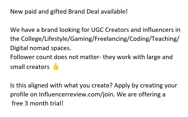 InfluencerRvw's tweet photo. New Brand Deal Alert! 
#gaming_news #digitalnomad #ugc #gaming #ugccommunity #coding #programmingmemes #ugclifestyle #iosdeveloper #girlswhocode https://t.co/EHRL2u5BKs https://t.co/7KiTXzmatu