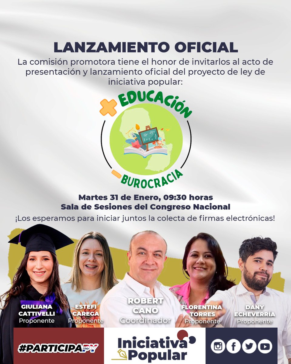 Mañana, presentaremos una audaz iniciativa popular, que va a demostrar el poder que tenemos los ciudadanos! Iniciamos: MÁS EDUCACIÓN, menos burocracia! 🇵🇾💪

#iniciativapopular #iniciativa911 #AlianzaEncuentroNacional #RobertCanoSenador