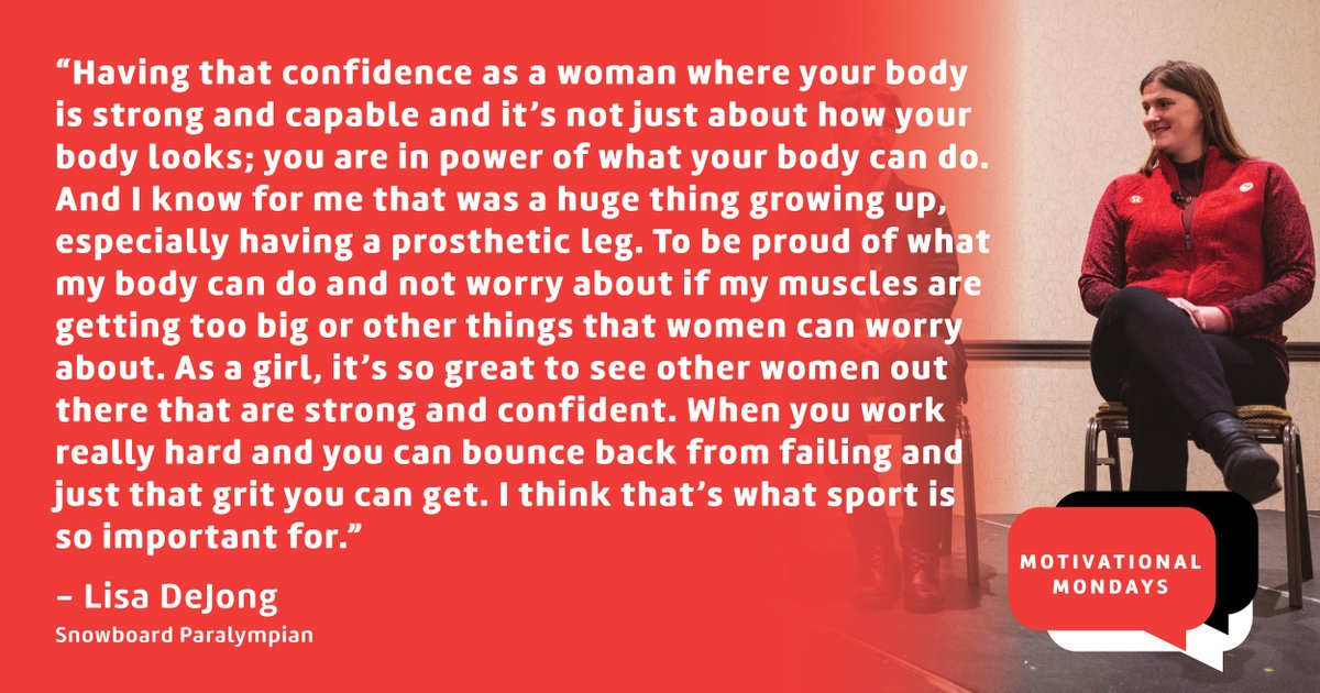 CSCSaskatchewan's tweet photo. As a girl or woman, having strong, powerful and big 💪 is nothing to be ashamed of, says Paralympic silver medallist in 🏂 Lisa DeJong.

#MotivationalMonday https://t.co/9OXaF7pPeD