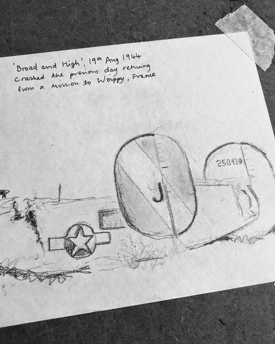 B24 42-50439 ‘Broad and High’ which was named after the main cross streets in Columbus, Ohio. Damaged on her third mission, low on fuel and crash landed in a field at Kirby Bedon, Norfolk, UK. 4 crew KIA. Part of the 467th Bomb Group the ‘Rackheath Aggies’ More to follow…
