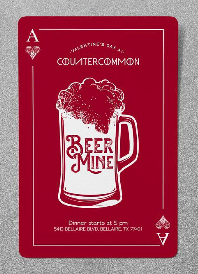 CounterCommon's tweet photo. Roses are red, violets are blue. You look thirsty, let's have a brew! 
⁠
Follow your heart (or stomach😉) to the most memorable Valentine’s Day dinner at CCBK!⁠ Enjoy our regular menu or special prix fixe dinner with your special someone or cherished friends! https://t.co/pjAlEfqMiH