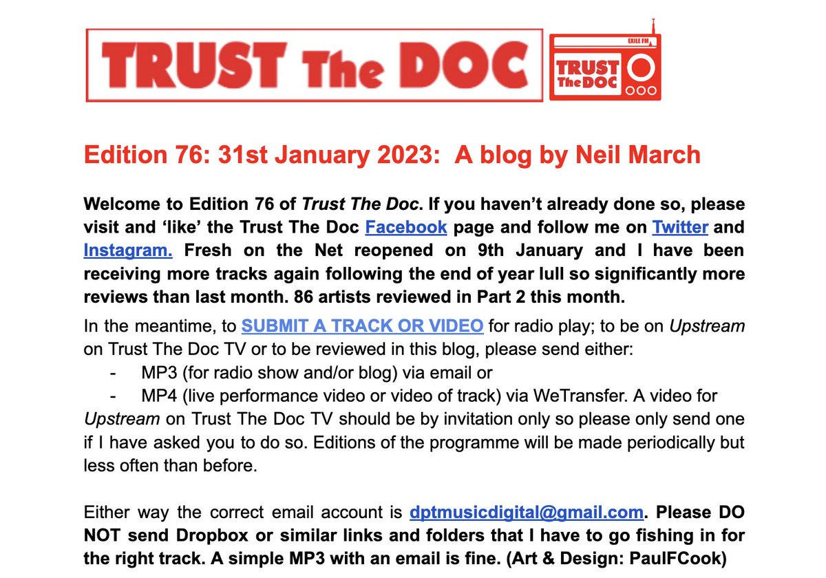 TrustTheDocUK's tweet photo. The new edition (Ed 76) of #TrustTheDoc is published ft: @Chisaraa #Skelly @TaminaUK #NIKA @SkinnyboyTunes #agape #XanderWilliam #Apraxis #GeorgeAlexander #Sperror @GoVolta6000 @TunesDmp #TasosP #Domax @RodeoTerrorists @OddWallMusic x @serenadench + more
https://t.co/PG6GtQSc8a https://t.co/AoStoZGBtg