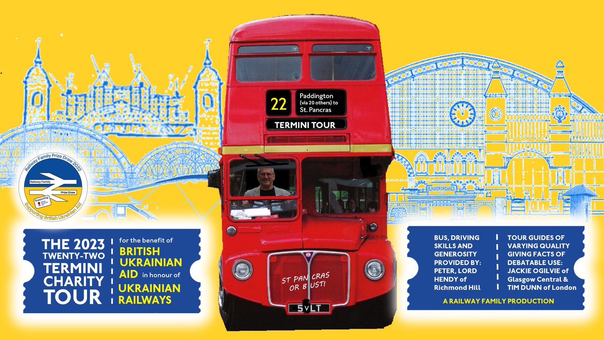 Thank you all who joined tonight’s EPIC London #RailwayFamily Bus Tour supporting @BritUkrAid. @SirPeterHendy @heather_waugh @natashahanson66 @Jacquelineogil1 & I are CHUFFED to bits with what you, the 2023 Twenty-Two Terminus Charity Tour, raised. #GetOnTheBusItsStPancrasOrBust!