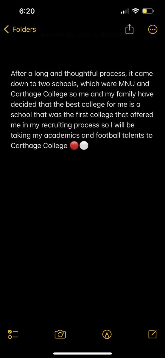 I am 110% committed to Carthage College can’t wait to get to work😈