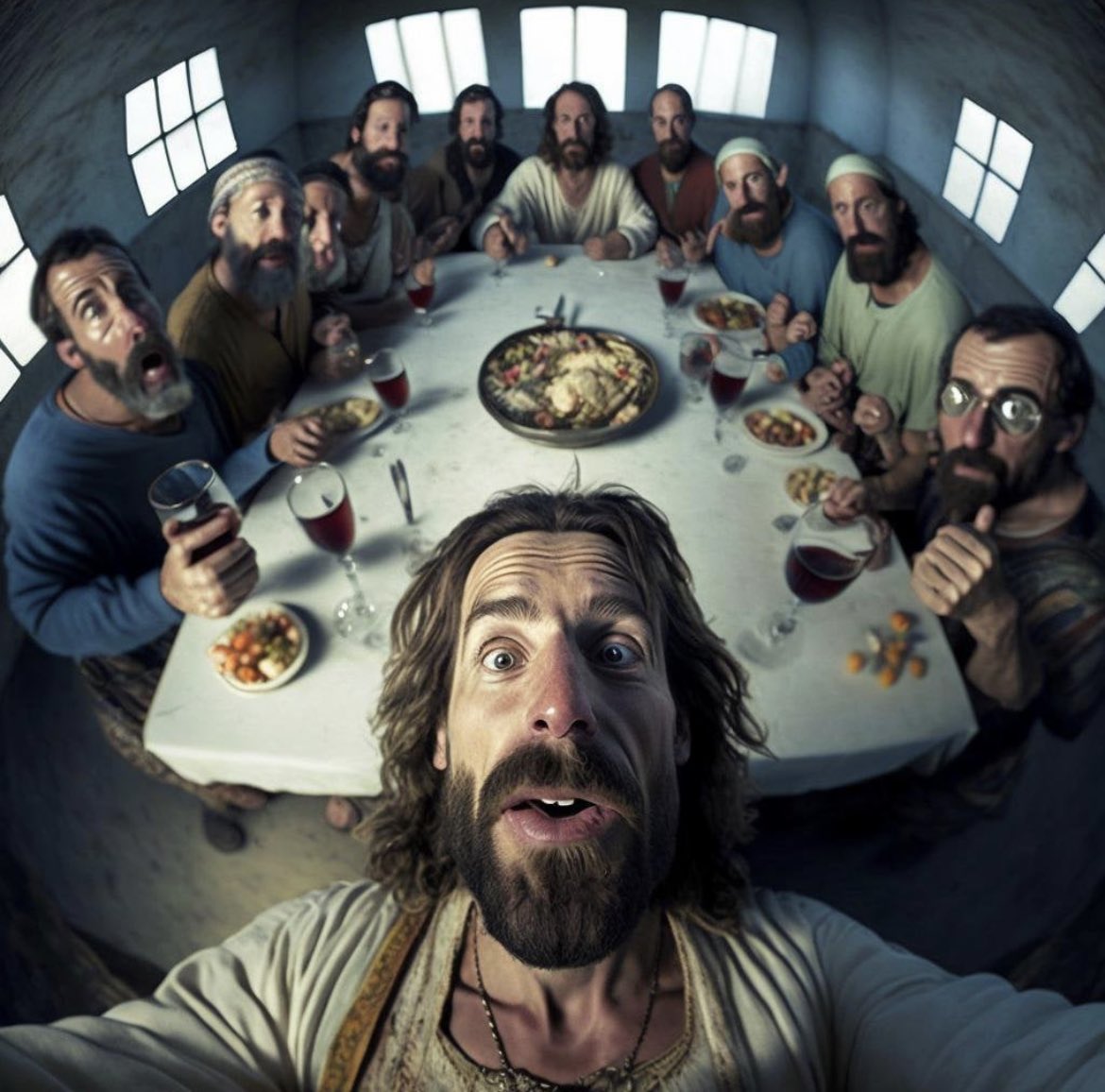 Jesus takes a selfie during the last supper