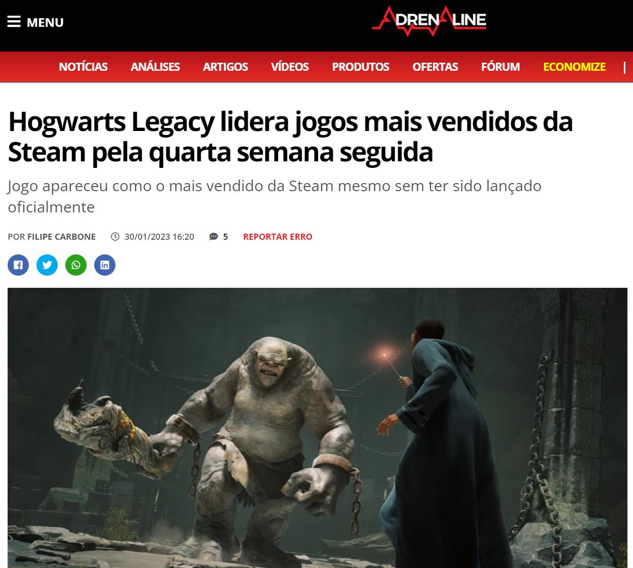 Hogwarts Legacy nem lançou, mas lidera vendas no Steam