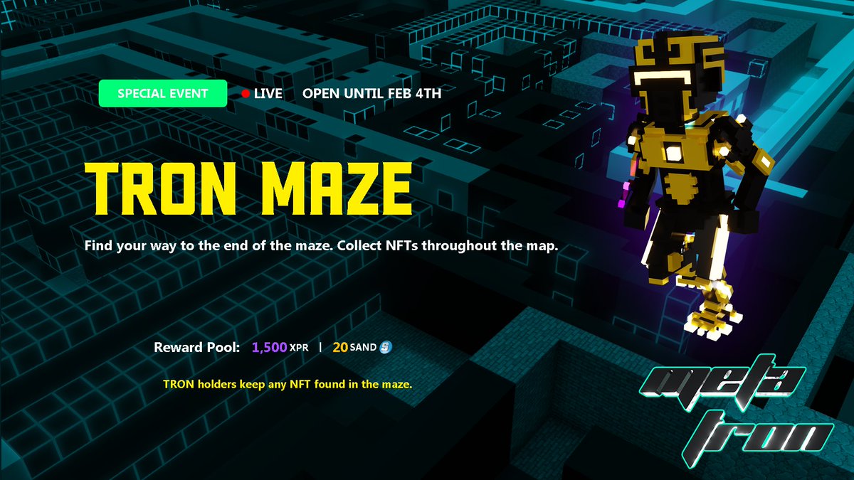 metatrxn's tweet photo. Attention #NFT holders &amp; new gamers! Join the maze mini-game created by MetaTron for a chance to win #Sand &amp; #XPR. 🎮

Put your skills to the test &amp; walk away with valuable NFTs and crypto rewards. 💰

Don't miss out on the fun! 

#Crypto #NFTcollectors #Giveaway #TheSandbox https://t.co/DPjIUclipm