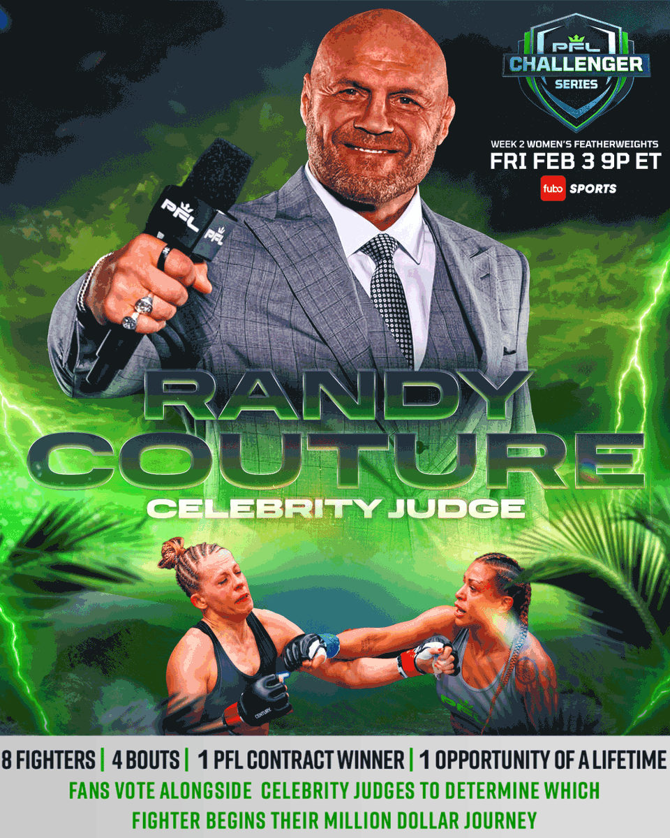 Randy_Couture's tweet photo. I’ll be a guest Celebrity Judge on the PFL Challenger Series Friday night Feb 3rd. Tune in on Fubo Sports  Network at 9pm and help me decide which fighter deserves a PFL MMA contract.  #PFLonFubo @PFLMMA @fubosports https://t.co/6z4NXcGxJW