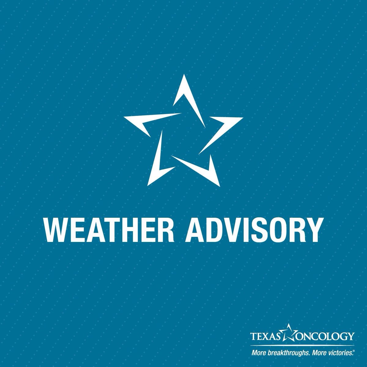 Due to severe winter weather, some Texas Oncology locations will be impacted. To stay updated on delayed openings or closures, please visit: texasoncology.com/important-noti…