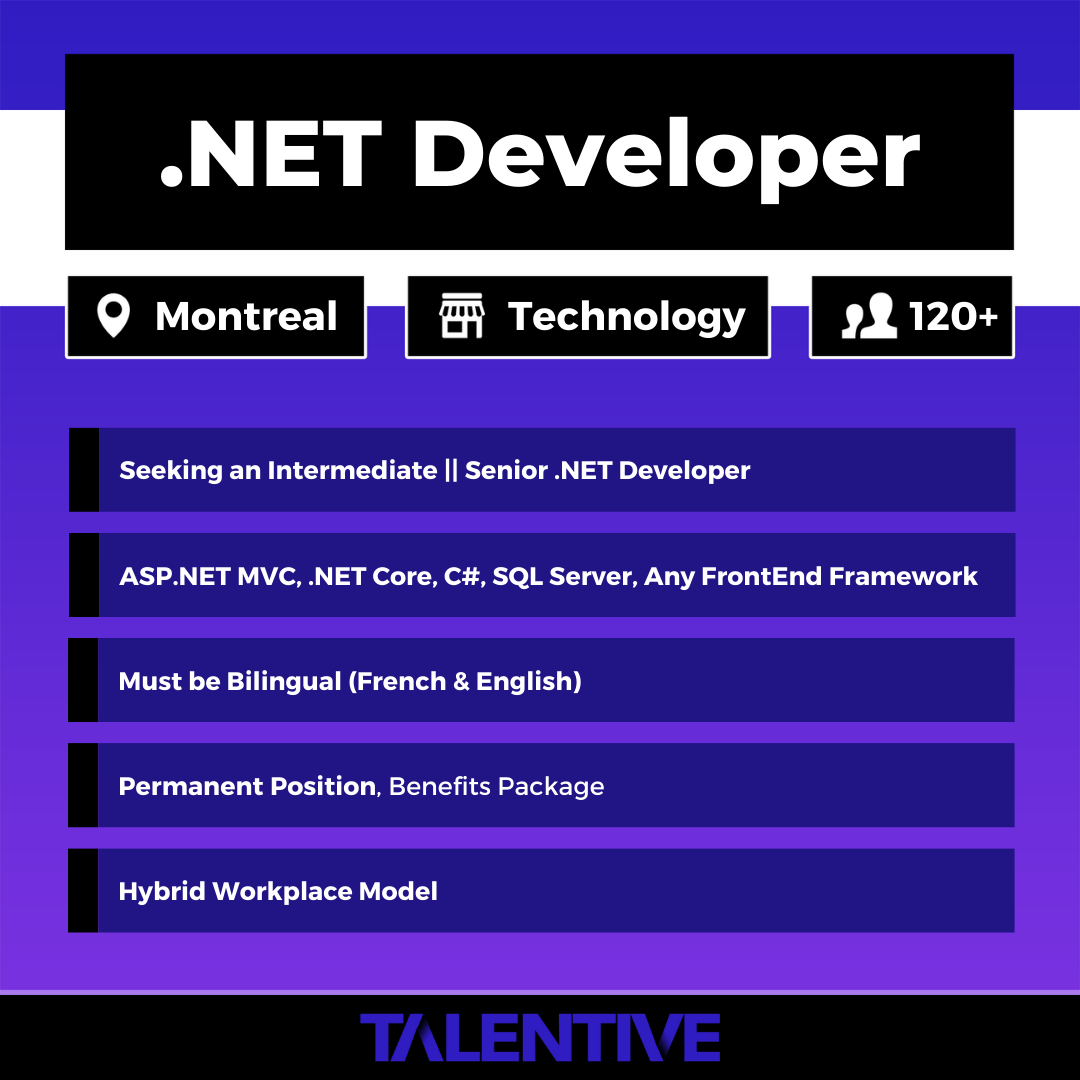 🚀 New Job Alert 🚀

🔎 Int. || Sr. .NET Developer
- ASP.NET / .NET Core
- SQL Server
- Any FrontEnd Framework

📝 Full Description | Descriptif Complet:
talentive.com/job/fullstack-…

#dotnet #aspdotnet #csharp #talentive #dotnetjobs #csharpjobs #dotnetcore #javascript