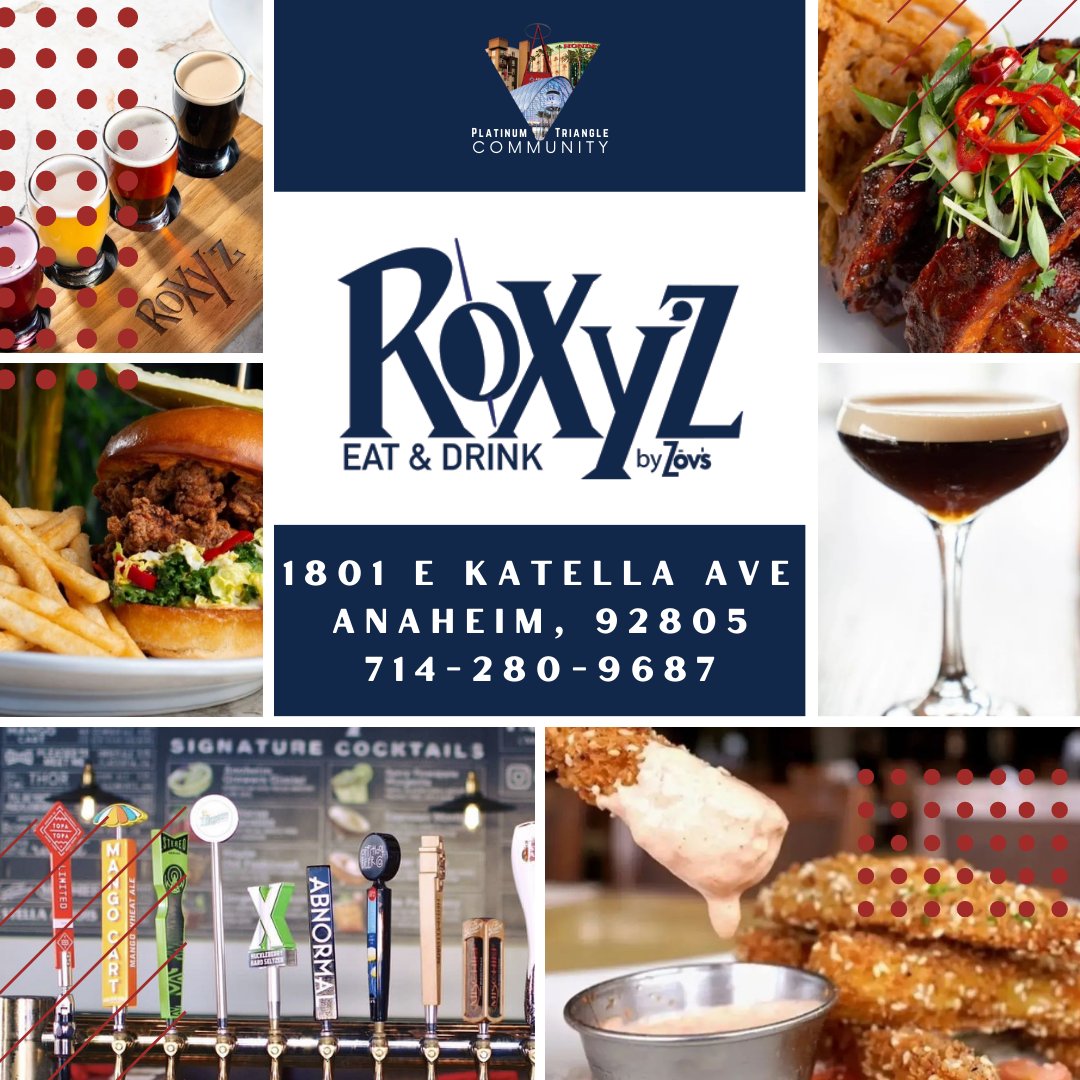 PTCAnaheim's tweet photo. Did you know that @Roxyzbyzovs in Anaheim is an homage to the Zov's Restaurant family matriarch? 

https://t.co/lS3ZWpnguv

#platinumtriangle  #anaheim #ptcommunity #ptanaheim #roxyz #dining #food https://t.co/QXBtHzL2kR
