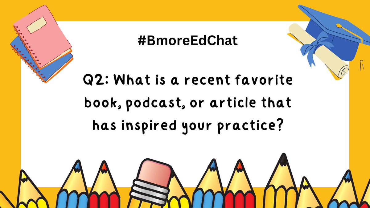 Q2: What is a recent favorite book, podcast, or article that has inspired your practice? (drop links and share! #FreePD) Cc: @mcglynn3 #BmoreEdChat