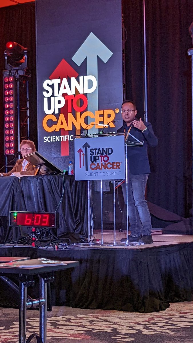 Early career researcher, Dr. Anirban Das, previous winner of the prestigious Maverick Award, presenting his work on upfront immunotherapy, sparing chemotherapy and radiation, for patients with RRD high grade gliomas at #SU2CSummit2023. Great work, Anirban! @SU2Cscience @SU2C