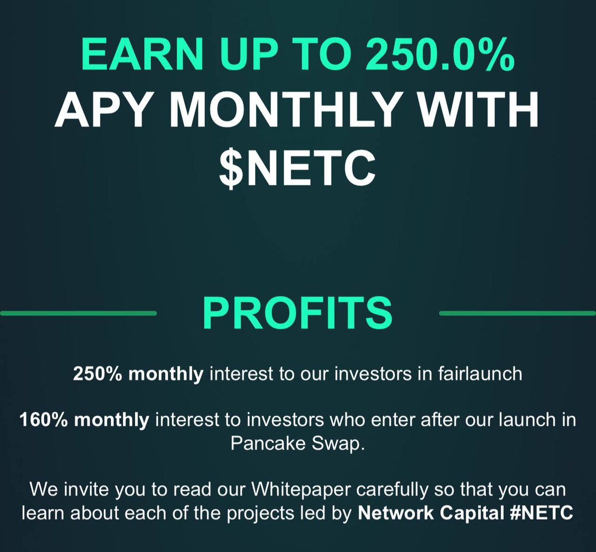 NetworkCapit's tweet image. 🔔 Dear Community:
Today the $NETC token officially celebrates 1 month since launch. It has exceeded expectations and been a total success, our investors have benefited and already earned more than 3X on their investment, the team will keep working hard for you. 🤝🏻