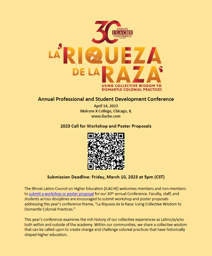 ilacheorg's tweet photo. 2023 Call for Workshop and Poster Proposals
Submission Deadline: Friday, March 10, 2023, at 5pm (CST). ILACHE welcomes members and non-members to submit a workshop or poster proposal for our 30th Annual Conference. 
https://t.co/HwfjrJQoS0 https://t.co/iw9v5t5en6