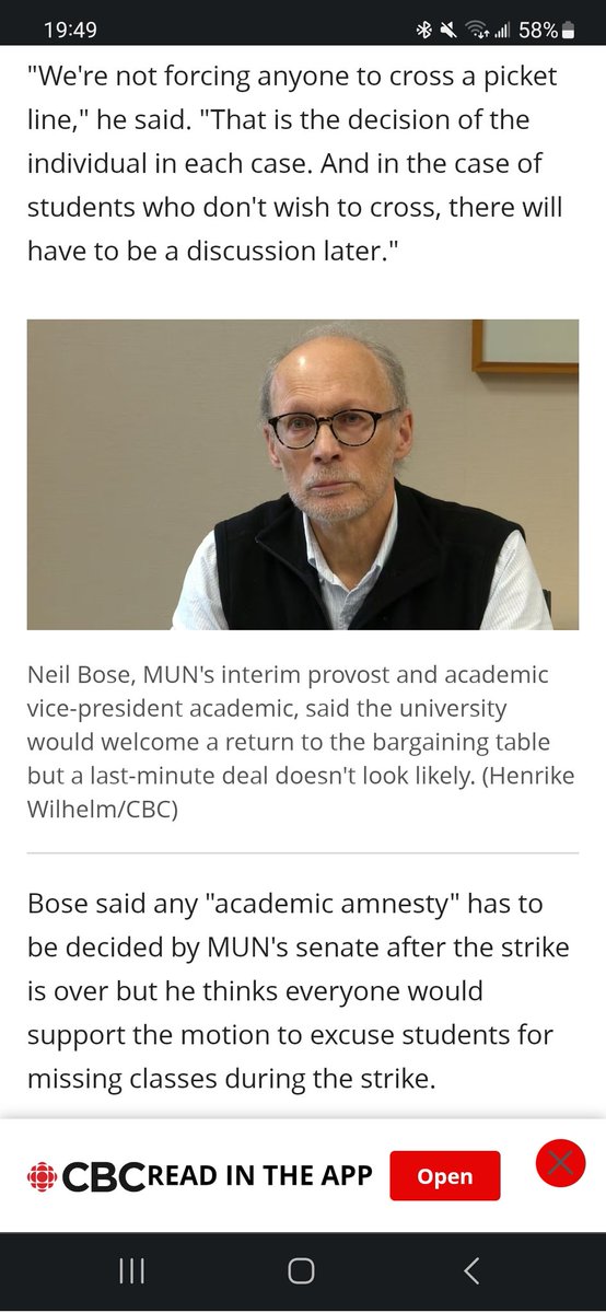 barrypower31's tweet photo. Hi Students. Have you felt intimidated by the administration's messaging on classes/labs? I know you have; I've heard it from many of you. 

You won't see this in a Newsline or on the Labour Relations page, but here's a quote from the Acting Provost to CBC today.

As you were. https://t.co/1CW9XpfEe6
